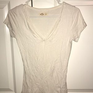 Cream Ribbed V-neck Tee